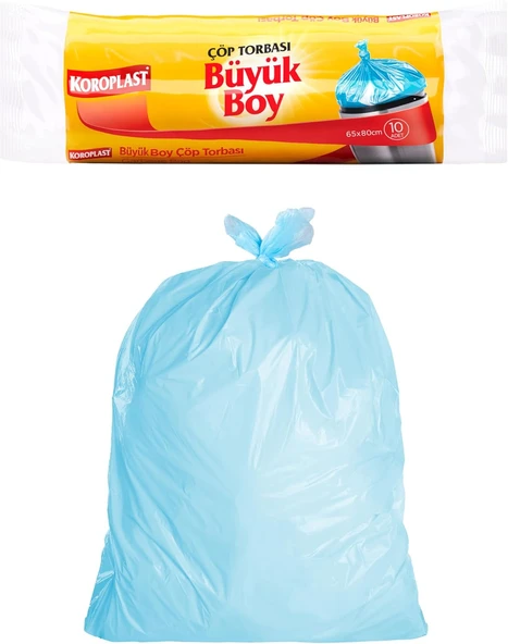 Koroplast Büyük Boy Poşeti 10'Lu 65X80 Cm, Sızdırmaz Yırtılmaz, Ekonomik Büyük Boy Torbası, Geri Dönüştürülebilir Atık Torbası, Doğa Dostu, Sürdürülebilir, Güçlü Dayanıklı Poşeti ürün görseli 1