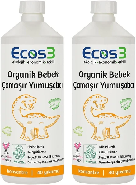 Ecos3 Organik Bebek Çamaşır Yumuşatıcı- 80 Yıkama (2 X 1000 Ml) ürün görseli 1