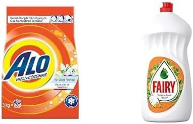 Alo 3 Kg Kar Çiçeği Ferahlığı Beyazlar Renkliler Hızlı Çözülme Toz Deterjan & Sıvı Bulaşık Deterjanı Portakal Kokulu, 1500 Ml ürün görseli 1