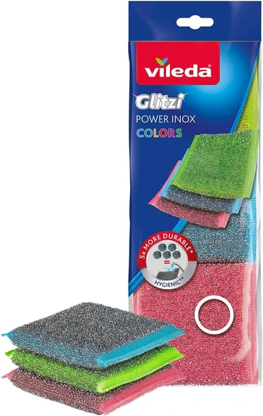 Vileda Glitzi 3 Lü Power Inox Colors Çelik Bulaşık Süngeri ürün görseli 1