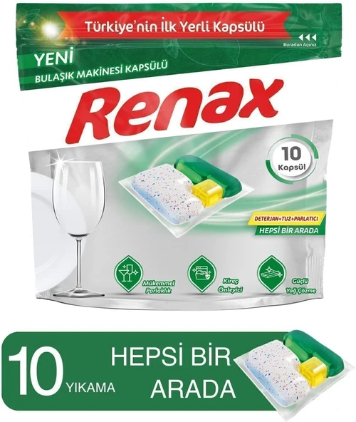 Renax Bulaşık Makinesi Kapsül Deterjanı 10 Kapsül ürün görseli 1