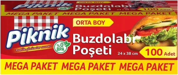 Piknik Gıda Ambalaj Buzdolabı Poşeti Orta-Mega 100'Lü 1536 ürün görseli 1
