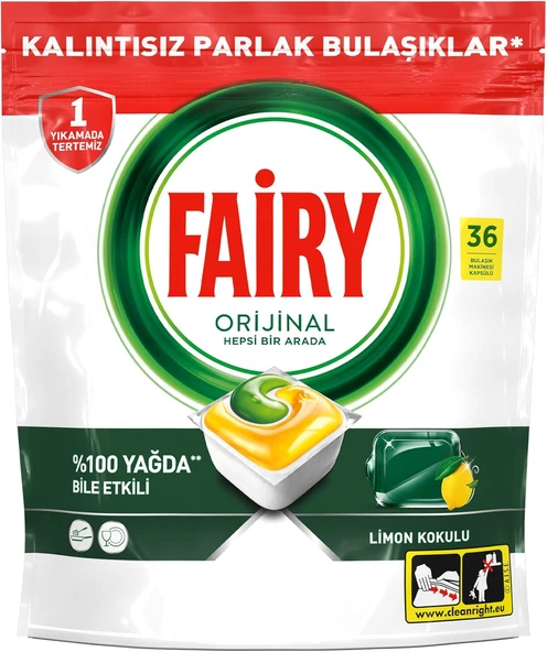 Hepsi Bir Arada Bulaşık Makinesi Deterjanı Kapsülü/Tableti 36 Yıkama Limon Kokulu ürün görseli 1