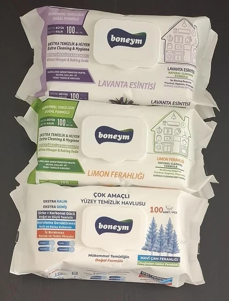 Boneym Çok Amaçlı Yüzey Temizlik Havlusu 3’Lü Set – Lavanta Esintisi – Limon Ferahlığı – Çam Ferahlığı ürün görseli 1