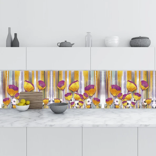 Mutfak Tezgah Arası Folyo Fayans Kaplama Folyosu 3D Flower 60X200 Cm ürün görseli 1