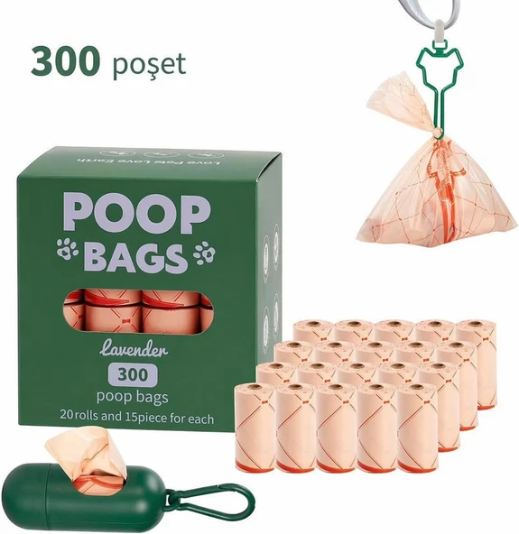 Lavantalı Dışkı Poşeti – 300 Adet / 20 Rulo, Ekstra Kalın & Dayanıklı, Sızdırmaz, Çevre Dostu (Turuncu) ürün görseli 1