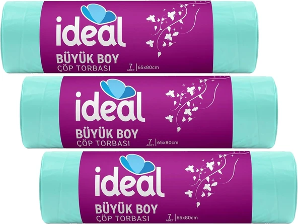 İdeal Büyük Boy Poşeti 7'Li 65X80 Cm, Sızdırmaz Yırtılmaz, Ekonomik Büyük Boy Torbası, Geri Dönüştürülebilir Atık Torbası, Doğa Dostu, Sürdürülebilir, Güçlü Dayanıklı Poşeti ürün görseli 1
