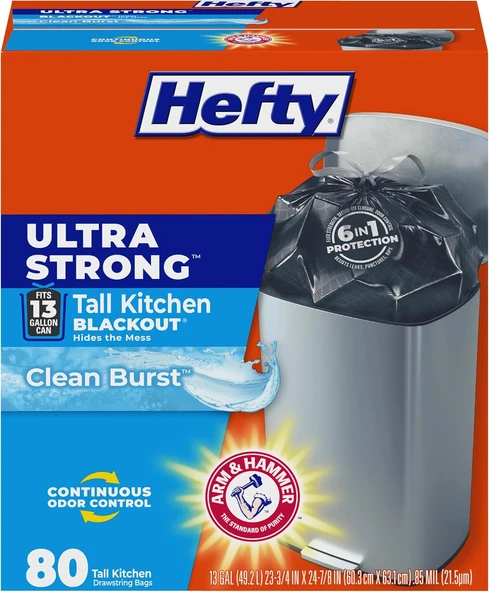 Hefty G L Karartma Mutfak P Torbalar - Temiz Patlama, 13 Galon, 80 Adet ürün görseli 1