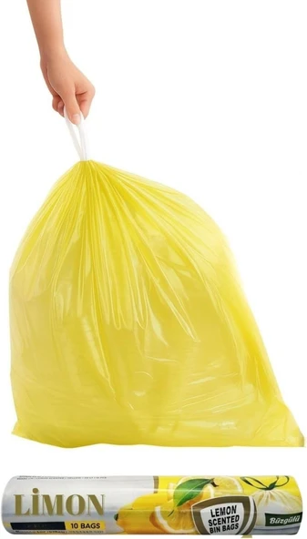 Arvale Kokulu Büyük Boy Büzgülü Poşeti 10'Lu Rulo 65 X 70 Cm Yırtılmaz Sızdırmaz Atık Torbası (Limon) ürün görseli 1