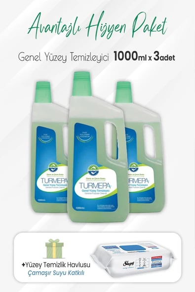Turmepa Genel Yüzey Temizleyici 1000 Ml X 3 Adet Çamaşır Sulu Yüzey Temizlik 100' Lü ürün görseli 1
