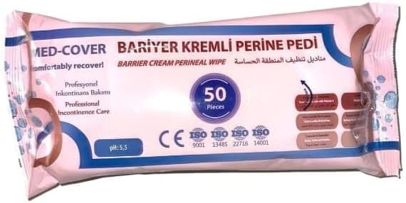 Med-Cover Bariyer Kremli Perine Bölgesi Temizleme Pedi/Mendili 50’Li ürün görseli 1