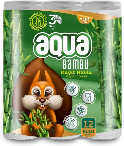 Aqua Bambu 3 Katlı 12Li Kağıt Havlu ürün görseli 1