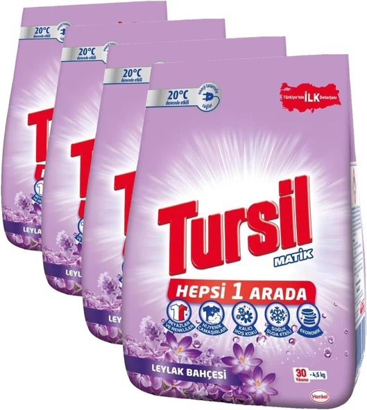 Tursil Matik Toz Çamaşır Deterjanı Oxi Leylak Bahçesi 4,5 Kg 30 Yıkama, Leylak Bahçesi 4.5Kg (4 Paketi) ürün görseli 1