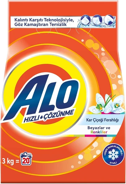 Alo 3 Kg Kar Çiçeği Ferahlığı Beyazlar Renkliler Hızlı Çözülme Toz Deterjan ürün görseli 1