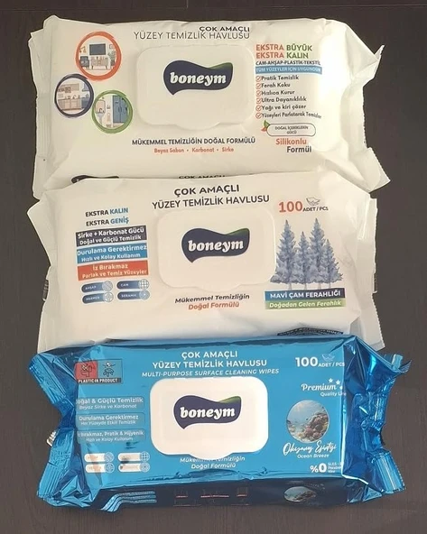 Boneym Çok Amaçlı Yüzey Temizlik Havlusu 3’Lü Set – Beyaz Sabun – Çam Ferahlığı – Okyanus Esintisi ürün görseli 1