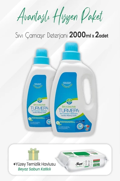 Turmepa Sıvı Çamaşır Deterjanı 2 Lt X 2 Adet Easy Clean Yüzey Temizlik 100' Lü ürün görseli 1