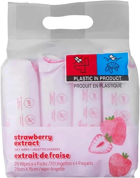 Miniso Çilek Kokulu Islak Mendil 20X4 Adet, 2012860510108 ürün görseli 1