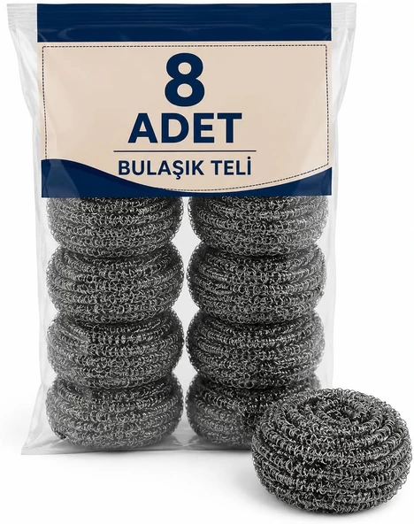 8 Adet Paslanmaz Çelik Tel Bulaşık Teli Poşetli ürün görseli 1