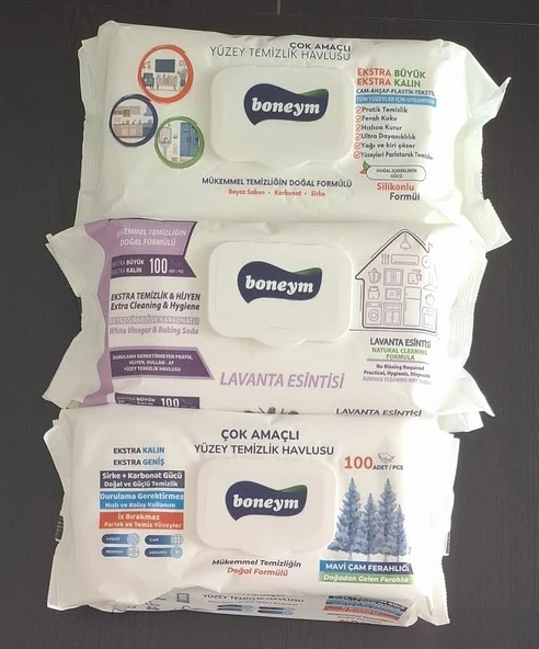 Boneym Çok Amaçlı Yüzey Temizlik Havlusu 3’Lü Set – Beyaz Sabun – Lavanta Esintisi – Çam Ferahlığı ürün görseli 1