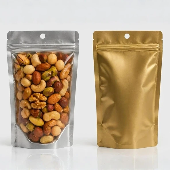 Gold Metalize Doypack Torba, Zip Kilitli, Dik Duran Tabanlı, Işık Neme Dayanıklı, Parlak Ambalaj (100, 20X30) ürün görseli 1