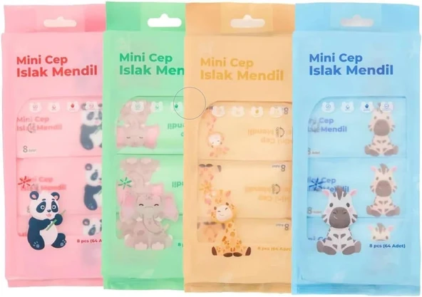 Busstier Sevimli Mini Cep Islak Mendili, Kokusuz Pratik Kullanım, Kolay Taşınabilir Şık Mendil Seti 64 Adet ( 8 X 8 Adet) ürün görseli 1