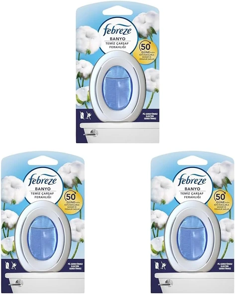 Febreze Hava Ferahlatıcı Banyo Oda Kokusu Temiz Çarşaf Ferahlığı 3Lü Paket ürün görseli 1