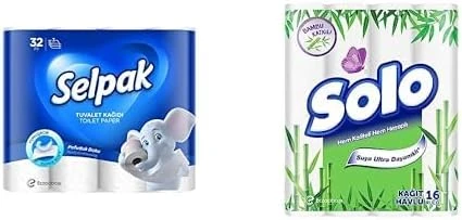Selpak Tuvalet Kağıdı, 32'Li, 1 Paket (1 X 32 Adet), 2.83 Kg + Solo Kağıt Havlu Bambu Katkılı 16'Lı ürün görseli 1