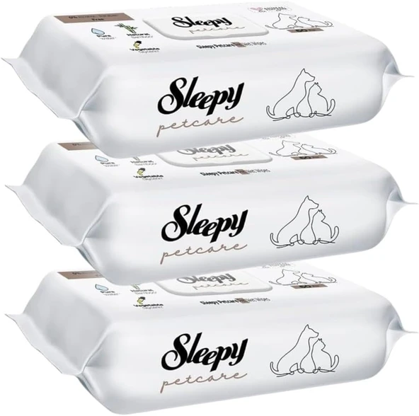 Sleepy Petcare Evcil Hayvan Islak Havlusu 60 Yaprak 3 Paket Pati Sevimli Dostlar ürün görseli 1