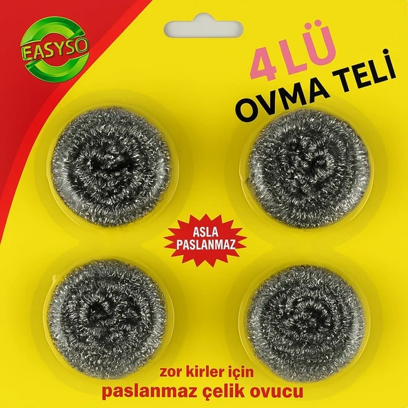 4’Lü Paslanmaz Çelik Ovma Teli – Asla Paslanmaz, Zor Kirler İçin Güçlü Çelik Ovucu, Tencere Tava Mutfak Temizliği İçin Ekonomik Paket ürün görseli 1