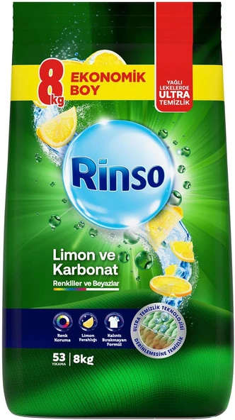 Rinso Toz Çamaşır Deterjanı Limon Karbonat Renkliler Beyazlar İçin 8 Kg ürün görseli 1