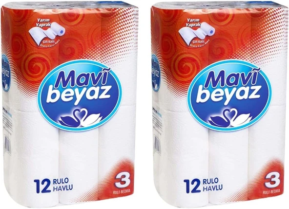 Beyaz Kağıt Havlu, 12'Li Rulo, 2 Paket, Toplam 24 Rulo ürün görseli 1