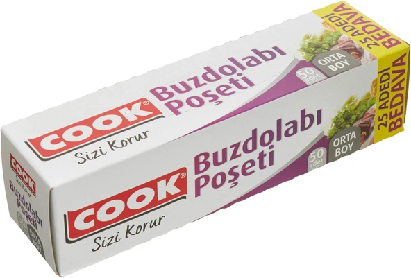 Cook Ekonomik Buzdolabı Poşeti, Orta Boy, 24 X 38 Cm, 50 Yaprak ürün görseli 1