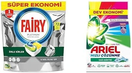Platinum 72 Yıkama Bulaşık Makinesi Deterjanı Kapsülü/Tabletilimon Kokulu & Aqua Pudra Dağ Esintisi Toz Çamaşır Deterjanı Renklilere Özel 7 Kg ürün görseli 1