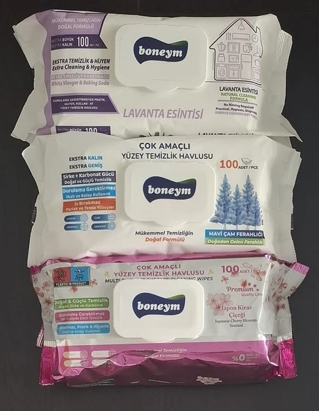 Boneym Çok Amaçlı Yüzey Temizlik Havlusu 3’Lü Set – Lavanta Esintisi – Çam Ferahlığı – Japon Kiraz Çiçeği ürün görseli 1