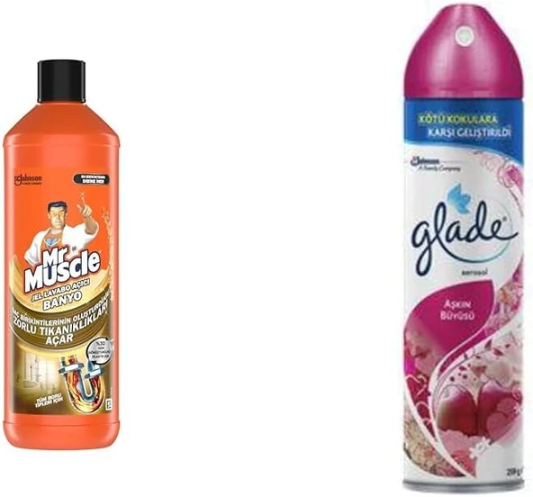 Mr Muscle Banyo Tüm Boru Tipleri Için Jel Lavabo Açıcı 1000 Ml, Glade Aerosol Aşkın Büyüsü Oda Kokusu 300 Ml Mr Muscle Aqua 2'Li Klozet Bloğu ürün görseli 1
