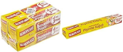 Koroplast Büyük Boy 80'Li 4 Al 3 Öde Buzdolabı Poşeti (4 X 20 Adet) Koroplast Hazır Kesilmiş 16 Adet Pişirme Kağıdı (1 X 16 Adet) ürün görseli 1