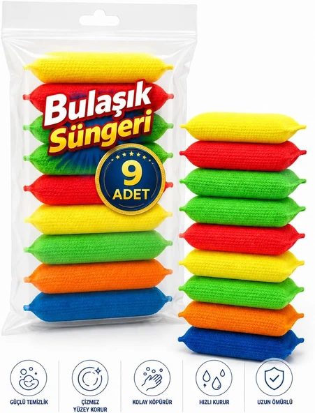 9 Adet Petek Dokulu Bulaşık Süngeri Sihirli Pratik Sünger ürün görseli 1