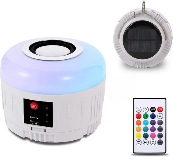 Solar Güneş Enerjili Kamp Çadır Lambası Işığı Bluetooth Hoparlör Rgb Led Kumandalı Aydınlatma ürün görseli 1