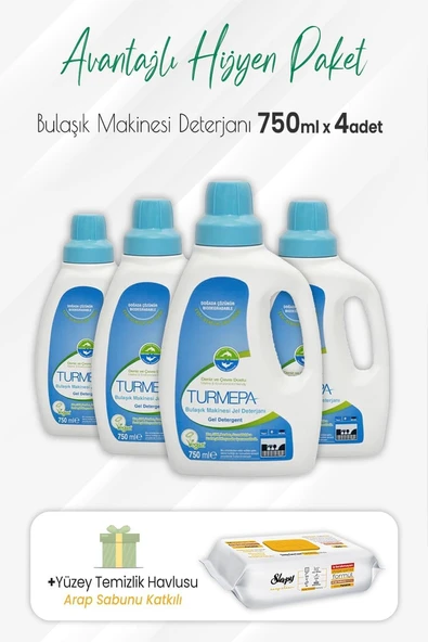 Turmepa Jel Bulaşık Makinesi Deterjanı 750 Ml X 4 Adet Arap Sabunlu Yüzey Temizlik 100' Lü ürün görseli 1