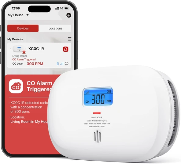 X-Sense Akıllı Karbon Monoksit Dedektörü Xc0C-Ir, Uygulama Üzerinden Sessizlik, Lcd Dijital Ekranlı Co Alarmı, Değiştirilebilir Pilli, 1'Li Paket ürün görseli 1