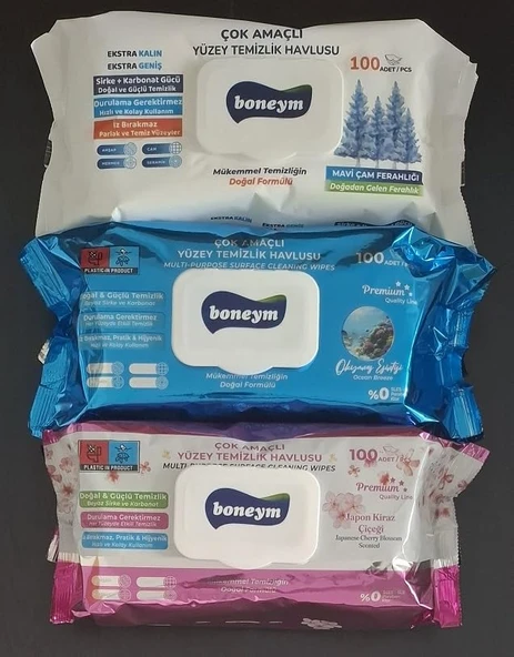 Boneym Çok Amaçlı Yüzey Temizlik Havlusu 3’Lü Set – Çam Ferahlığı – Okyanus Esintisi – Japon Kiraz Çiçeği ürün görseli 1