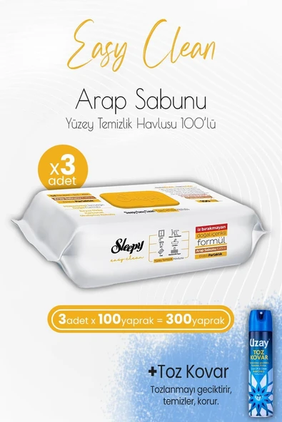 Sleepy Easy Clean Arap Sabunu Katkılı Yüzey Temizlik Havlusu 100' Lü X 3 Adet Toz Kovar ürün görseli 1