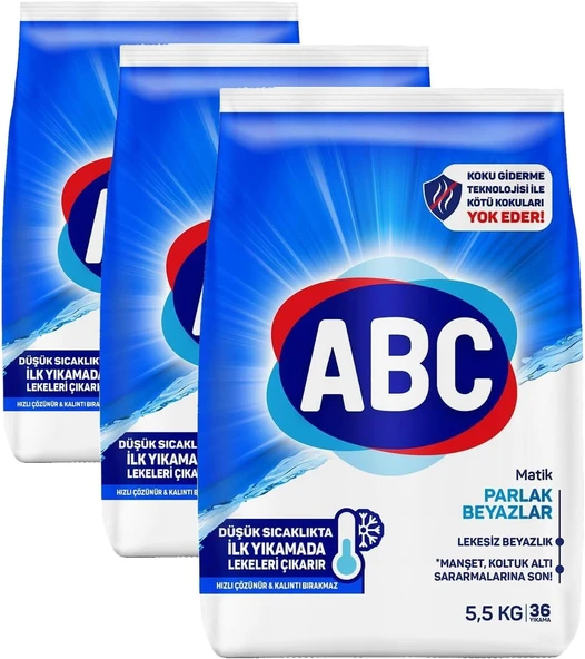 Abc Deterjan Matik Parlak Beyazlar Toz Çamaşır Deterjanı 5,5 Kg (3 Paketi) ürün görseli 1