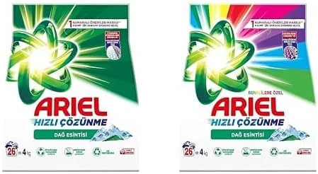 Dağ Esintisi 4 Kg Hızlı Çözünme Toz Çamaşır Deterjanı+Ariel Dağ Esintisi Renklilere Özel 4 Kg Hızlı Çözünme Toz Çamaşır Deterjanı ürün görseli 1