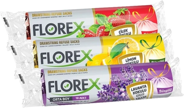 Florex Büzgülü Torbası 55X60 Cm 3' Lü Eko Paket Lavanta-Çilek-Limon Kokulu Poşeti ürün görseli 1
