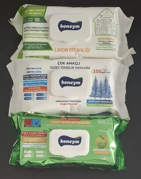Boneym Çok Amaçlı Yüzey Temizlik Havlusu 3’Lü Set – Limon Ferahlığı – Çam Ferahlığı – Yeşil Elma Tazeliği ürün görseli 1