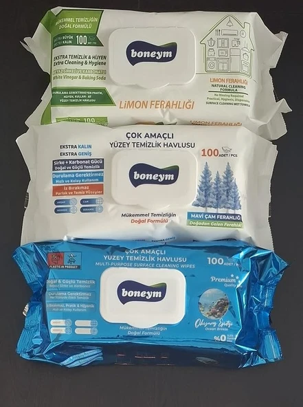 Boneym Çok Amaçlı Yüzey Temizlik Havlusu 3’Lü Set – Limon Ferahlığı – Çam Ferahlığı – Okyanus Esintisi ürün görseli 1