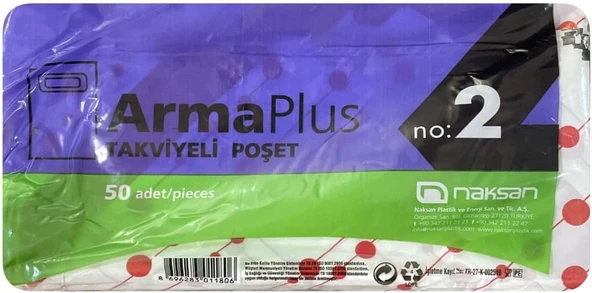 Arma Naksan Renkli Takviyeli Poşet No:2 26X38 Cm (50 Adet) ürün görseli 1