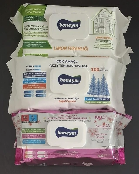 Boneym Çok Amaçlı Yüzey Temizlik Havlusu 3’Lü Set – Limon Ferahlığı – Çam Ferahlığı – Japon Kiraz Çiçeği ürün görseli 1
