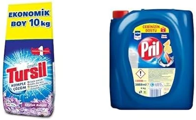 Tursil X Matik Komple Çözüm Leylak Bahçesi 66 Yıkama Toz Çamaşır Deterjanı Ekonomik Boy (1 X 10000 G) Pril Limon Kokulu Sıvı Bulaşık Deterjanı (1 X 4 Kg) ürün görseli 1